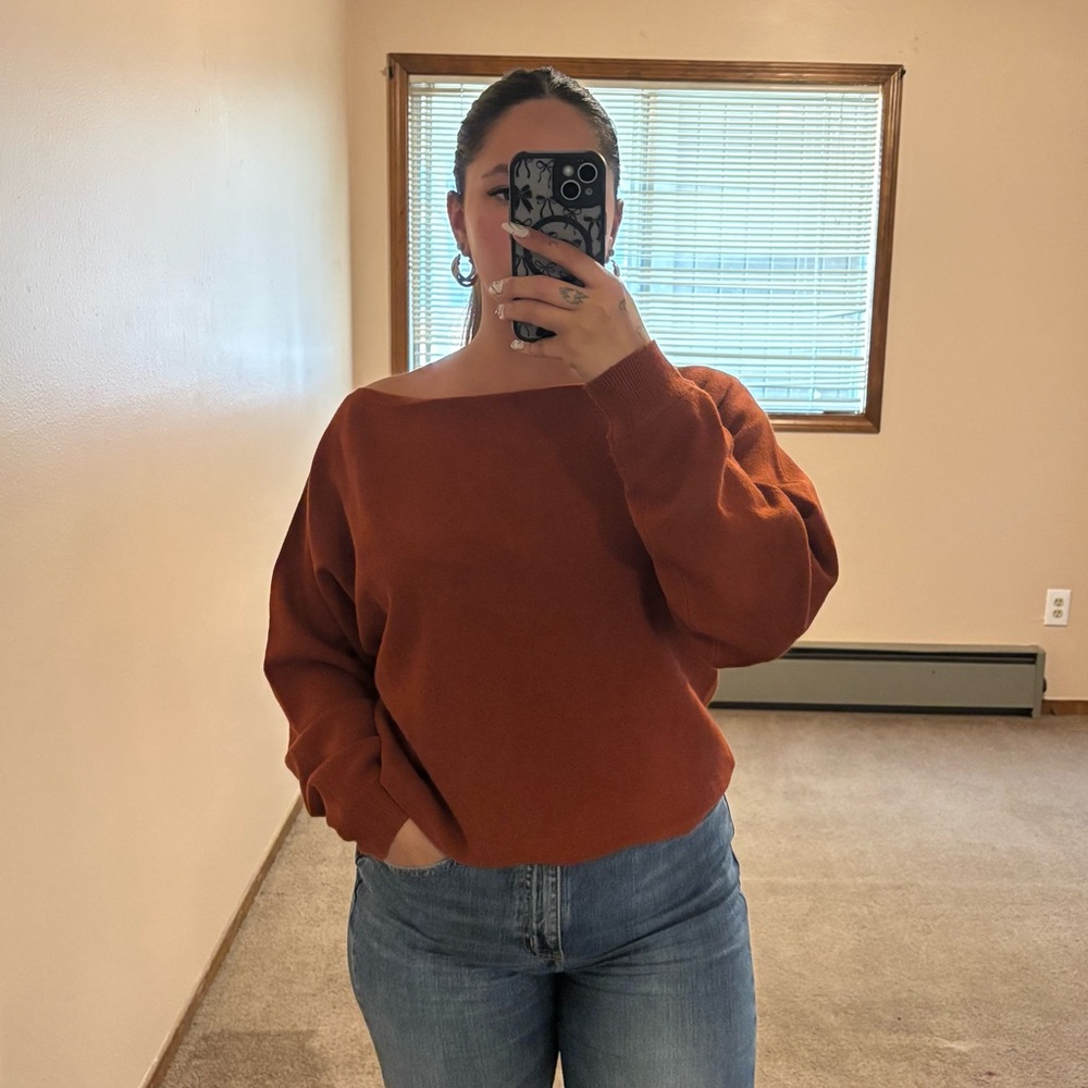 Wayf Off-the-Shoulder Rust Sweater